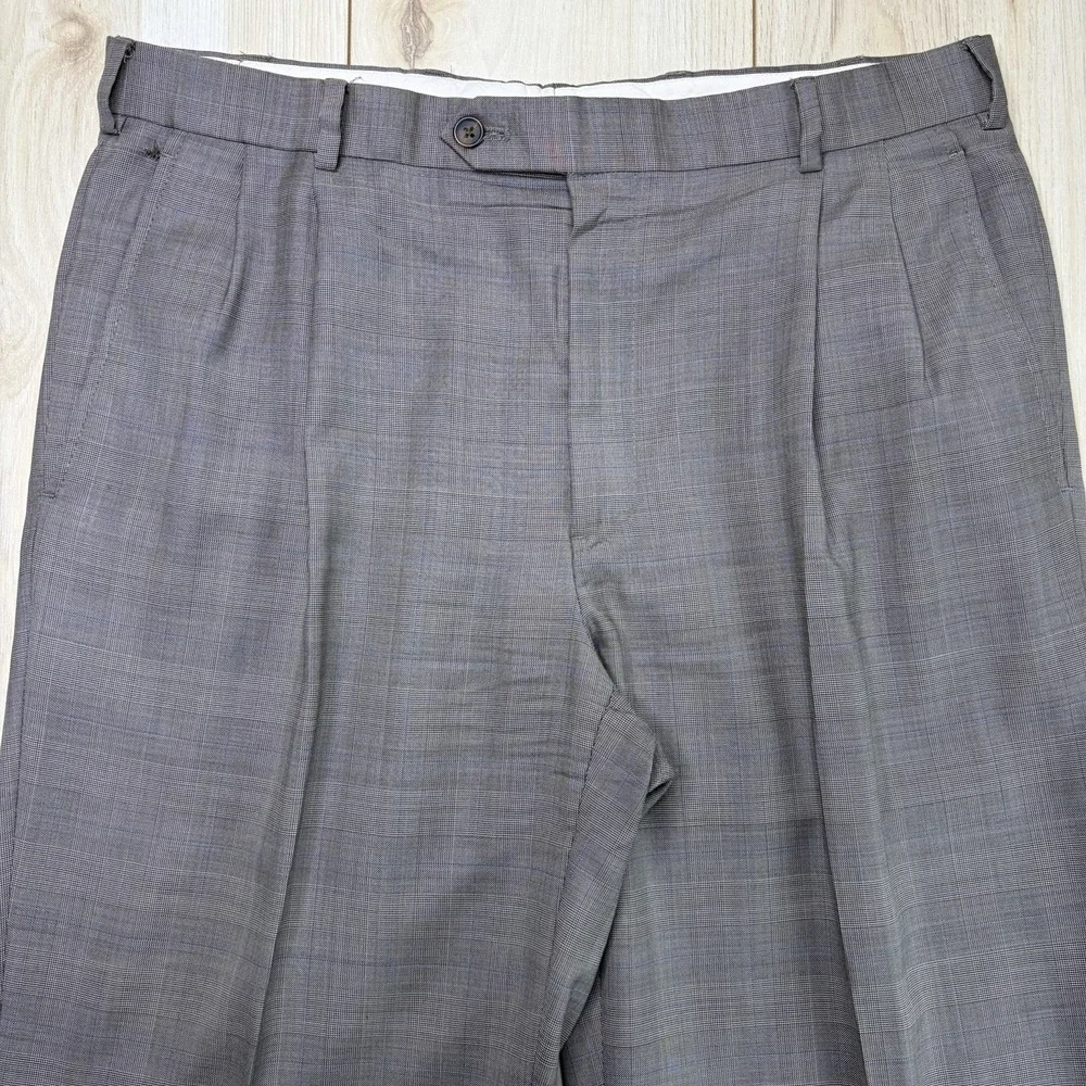 Brooks Brothers 346 Madison Fit Windowpane Glen Plaid Wool Suit Mens 45R 34x29